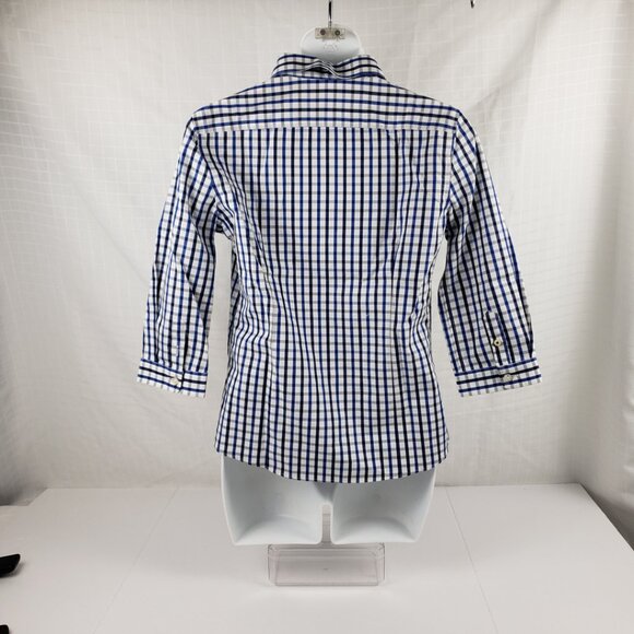 Lands End 2P Plaid 3/4 Roll Up Sleeve Women Top Shirt Petite Button Up Petite - Picture 1 of 11